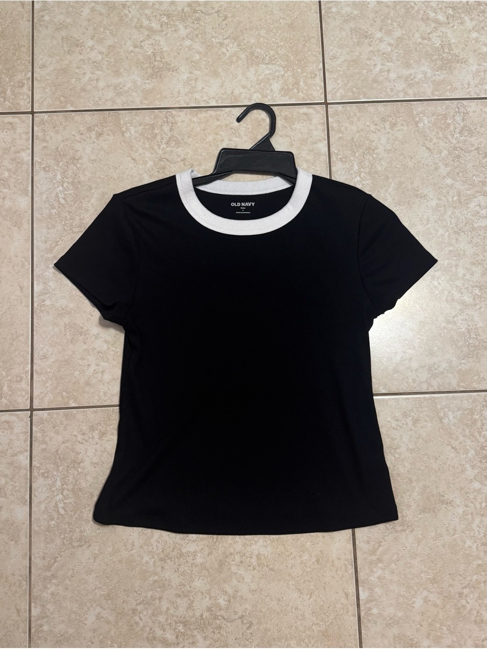 Old Navy Black Short-Sleeve Tee with White Ringer Neck